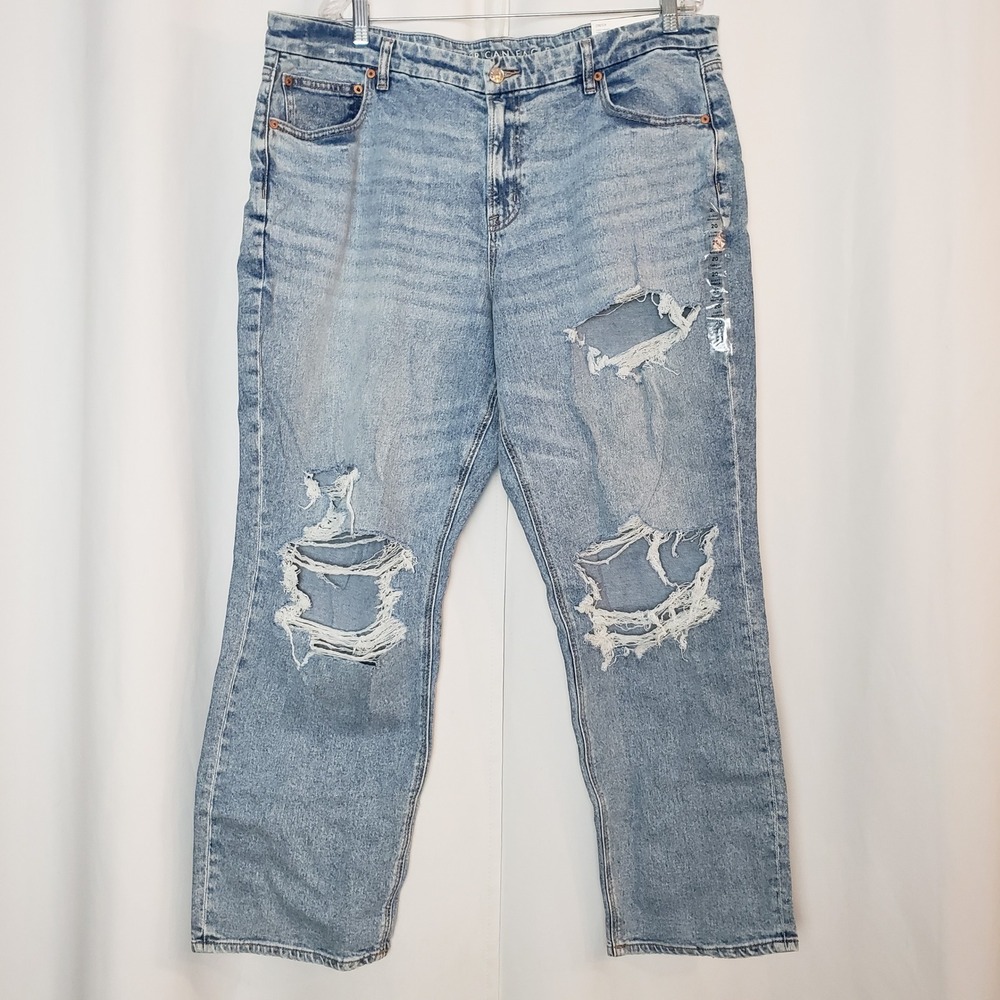 American Eagle Curvy Straight High Rise Distressed Light Wash Jeans Size 20 Reg